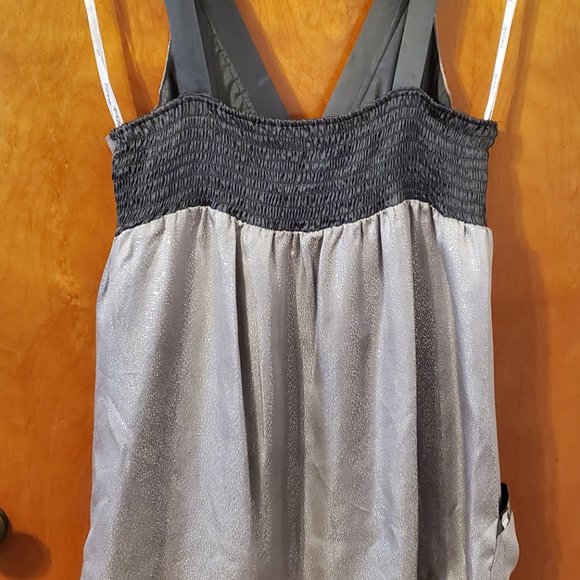 Hale Bob Metallic Silver & Gray Silk Tunic Dress Top Tank Size L Y2K - Picture 2 of 8